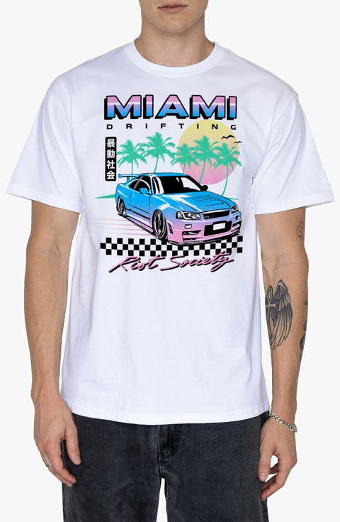 Miami Drifting Cotton Graphic T-Shirt