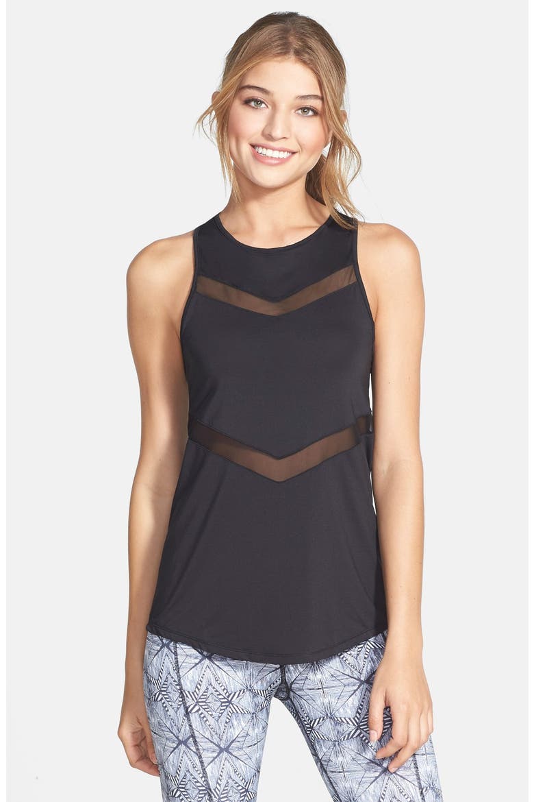 Mesh Inset Racerback Tank, Main, color, BLACK