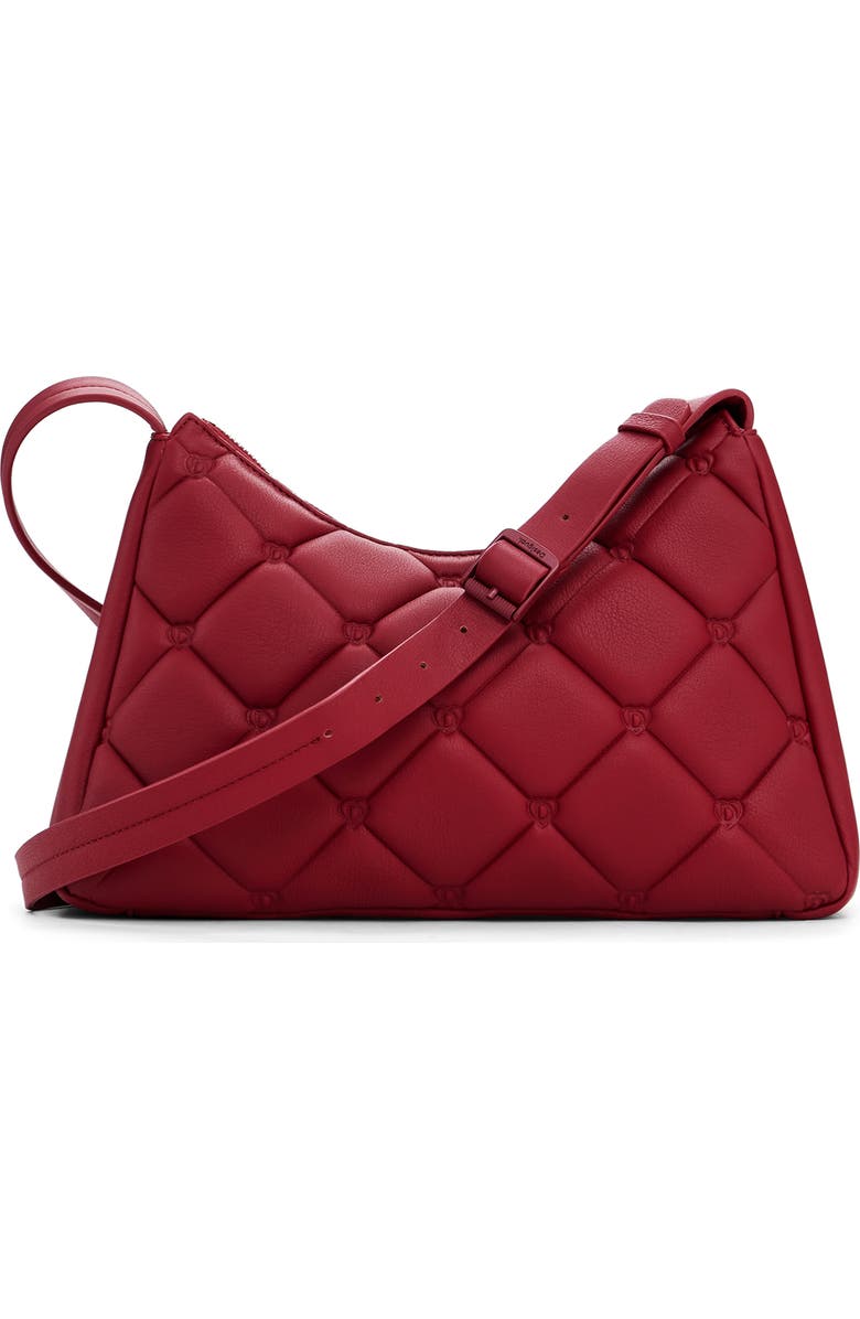 Desigual Diamond Quilted Faux Leather Shoulder Bag, Alternate, color, Maroon