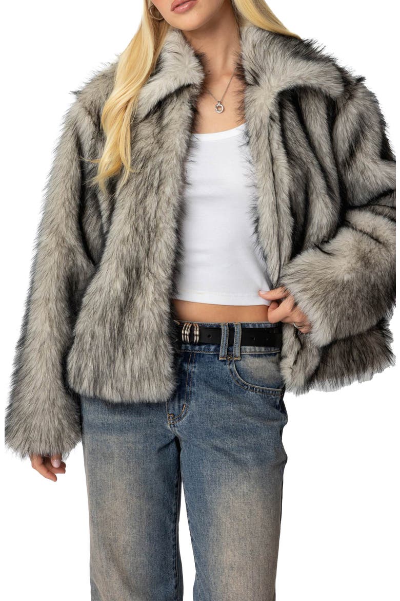 Mob Wife Faux Fur Jacket, Main, color, BLACK-AND-WHITE