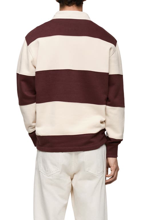 Mango Stripe Cotton Polo Sweatshirt In Burgundy