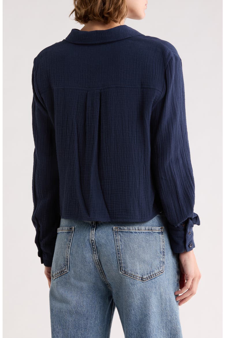 Cotton Gauze Button-Up Shirt, Alternate, color, NAVY