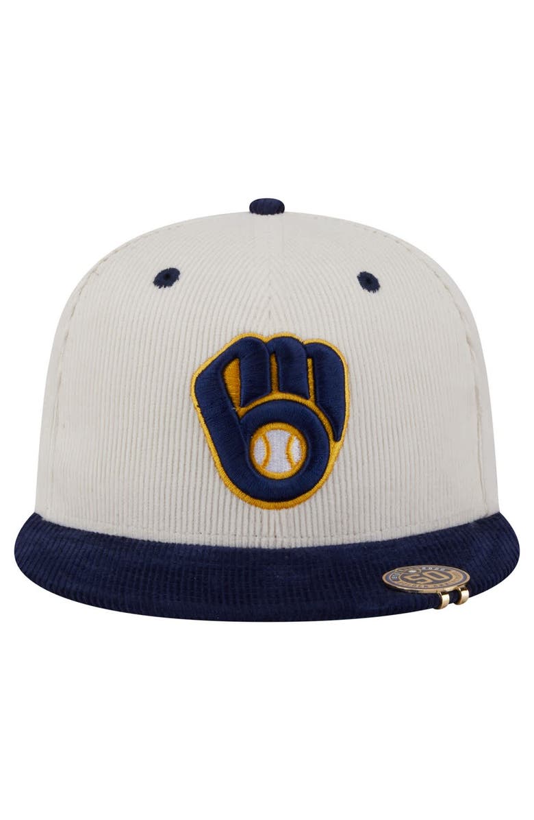 New Era Men's New Era Cream/Navy Milwaukee Brewers Two-Tone Corduroy 59FIFTY Fitted Hat, Alternate, color, 