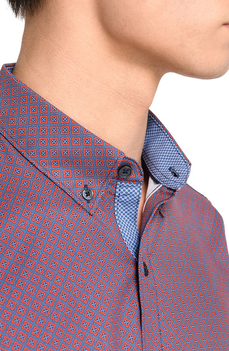 CONSTRUCT Slim Fit 4-Way Stretch Short Sleeve Button-Up Shirt, Alternate, color, Blue/ Orange