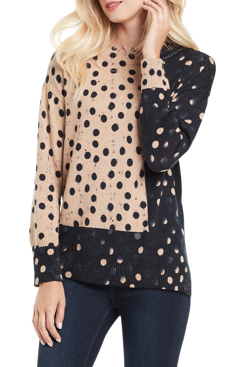 Mix & Mingle Colorblock Dot Print Sweater, Main, color, NEUTRAL MULTI
