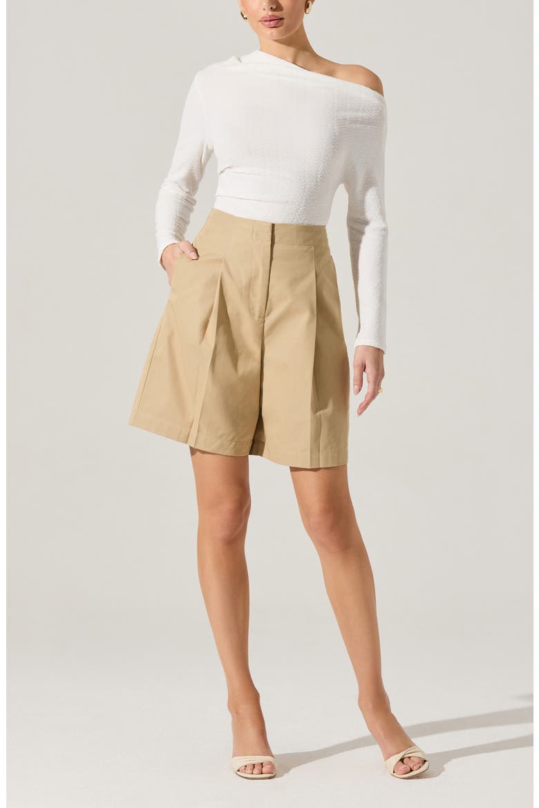 Pleated Cotton Blend Walking Shorts, Alternate, color, TAN