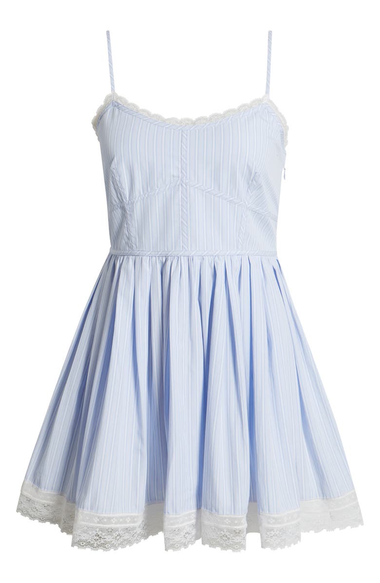 LoveShackFancy Harrisine Lace Trim Fit & Flare Minidress, Alternate, color, Sky Lagoon