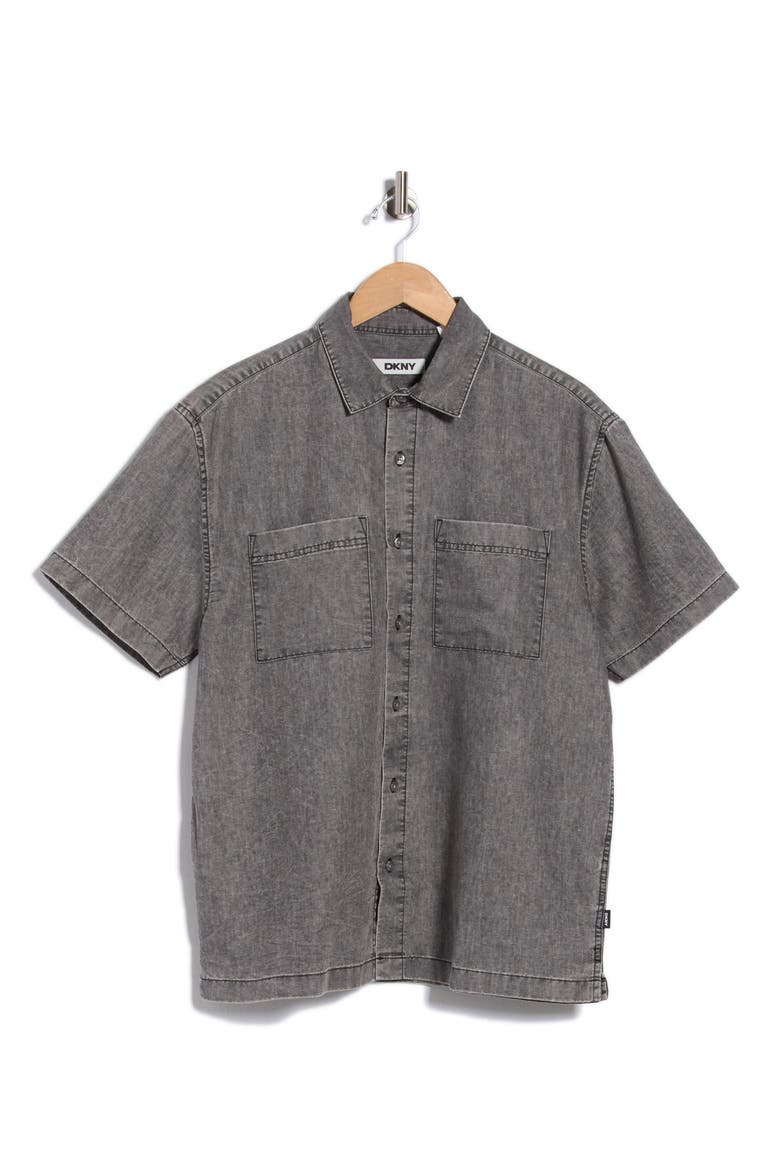Short Sleeve Chambray Button-Up Shirt, Main, color, LIGHT GREY