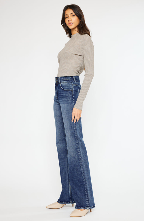 Kancan Onyx Essentials Ultra High Rise Wide Flare Jeans In Blue