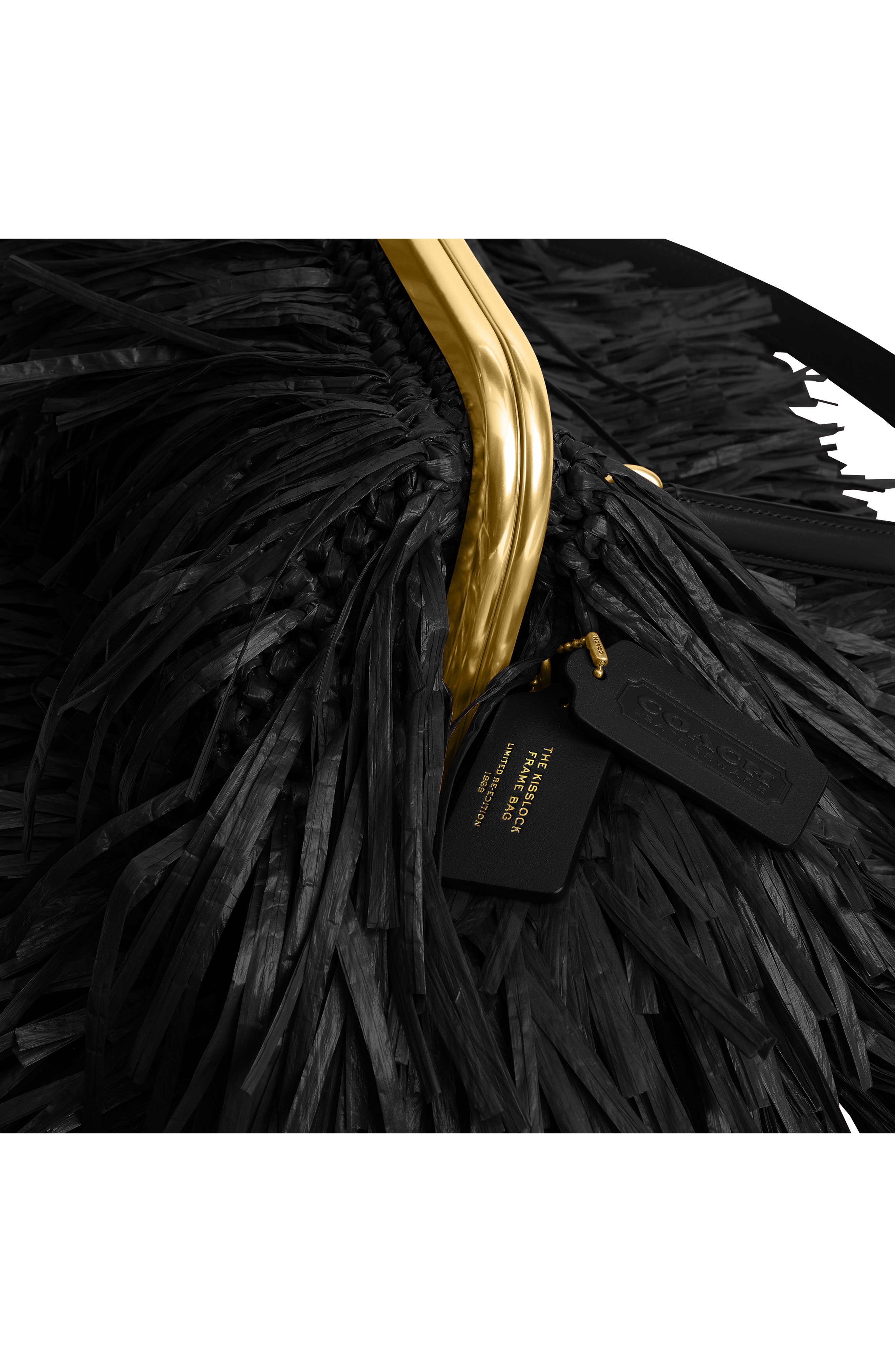 COACH Kisslock Fringe Straw Frame Bag, Alternate, color, B4/ Black