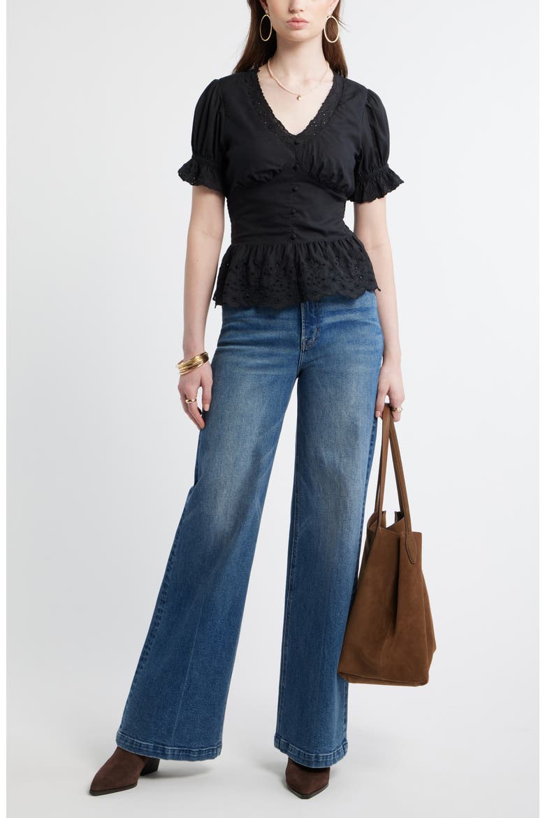 Cutwork Peplum Top, Alternate, color, BLACK