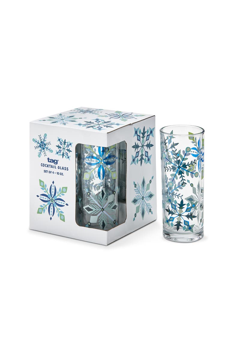 Alpine Glow Blue Snowflake Drinkware Glass Set of Four, Main, color, Blue