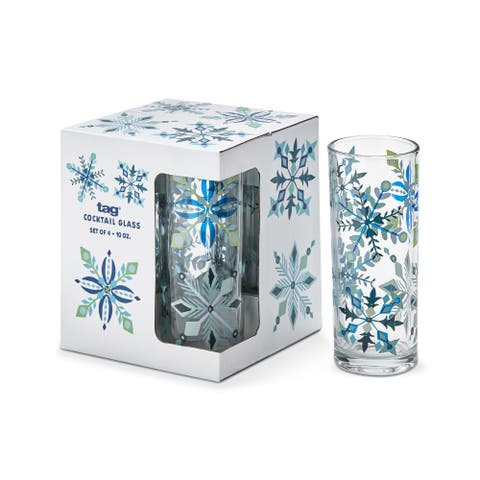 Alpine Glow Blue Snowflake Drinkware Glass Set of Four