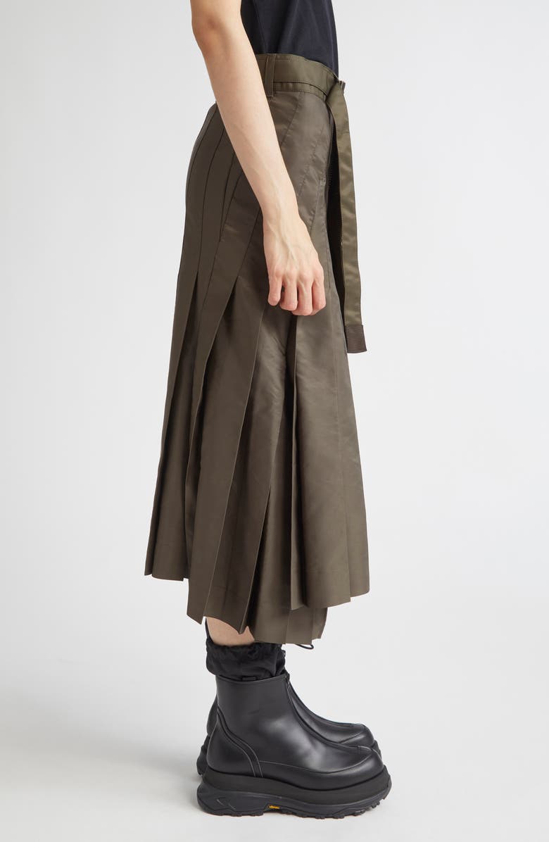 Sacai Belted Pleated Midi Skirt, Alternate, color, Dark Khaki