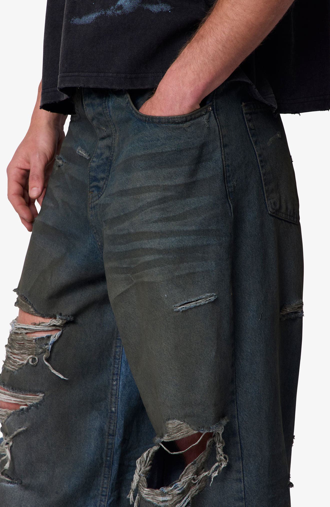 mnml Oil Stain Rave Ripped Relaxed Wide Leg Jeans (Men) | Nordstrom