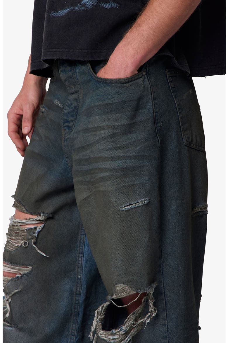 Oil Stain Rave Ripped Relaxed Wide Leg Jeans, Alternate, color, BLUE