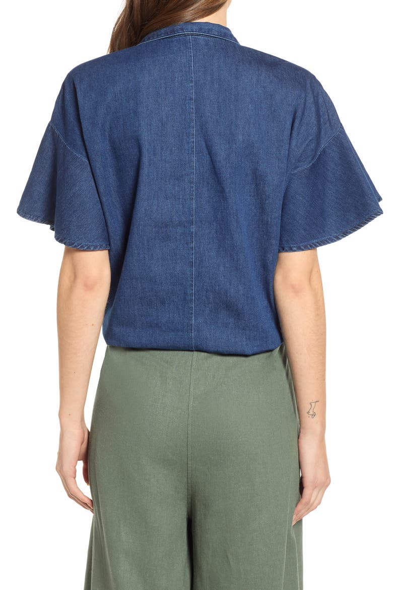 Flavia Flounce Sleeve Chambray Shirt, Alternate, color, MEDIUM BLUE DENIM