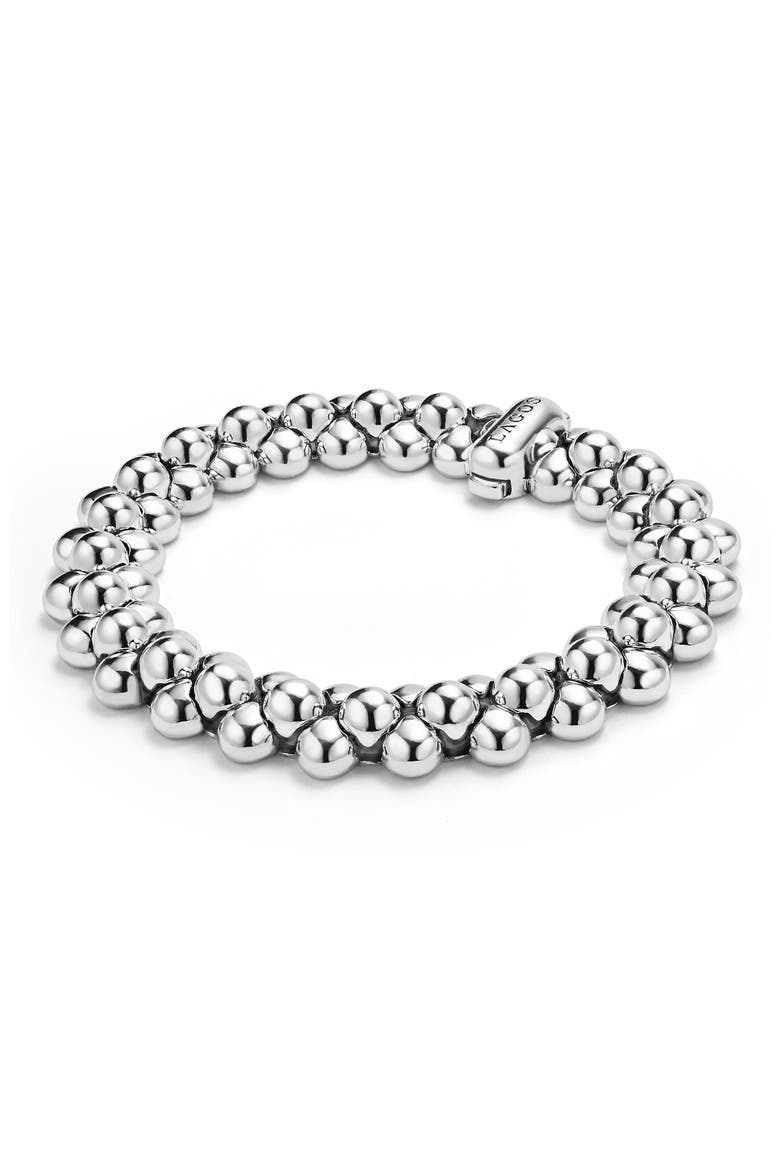 Caviar Bubbly Three-Row Beaded Statement Bracelet, Main, color, STERLING SILVER