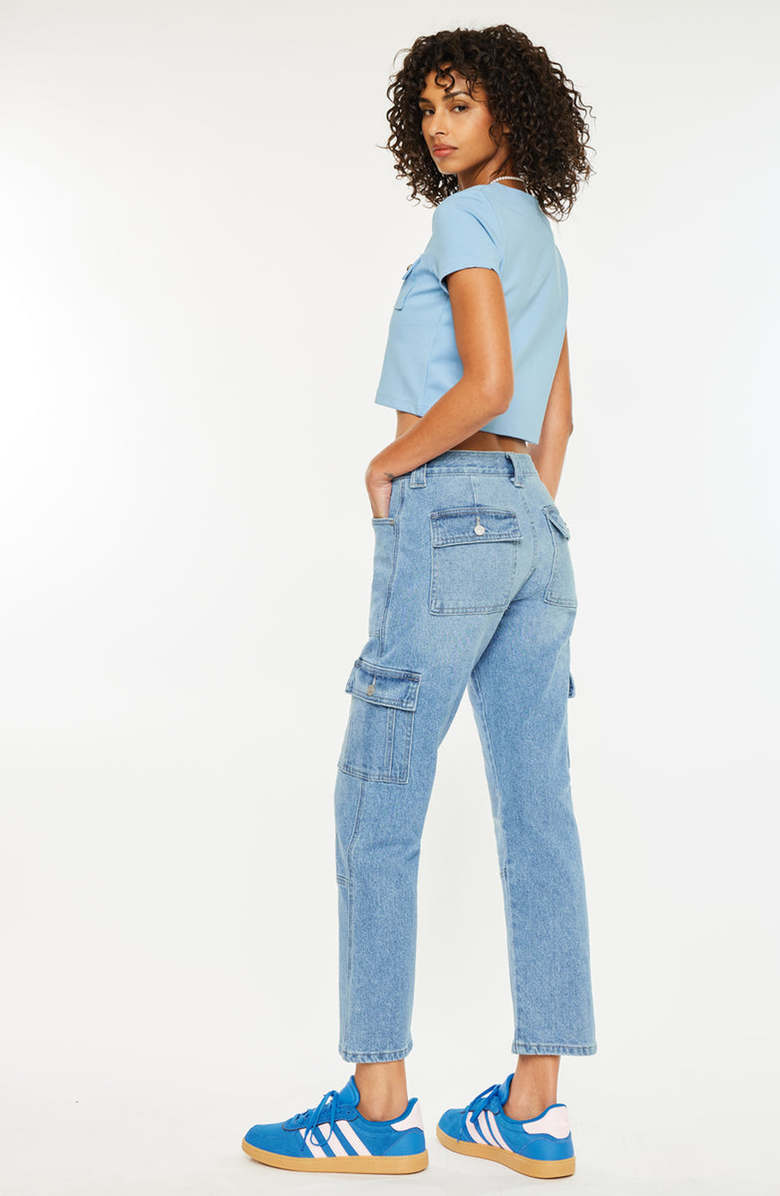 KanCan Aaliyah High Rise Slim Straight Leg Cargo Jeans, Alternate, color, 