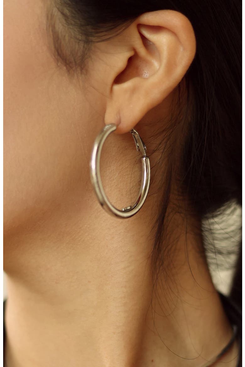 Retro Medium Hoop Earrings, Alternate, color, Silver