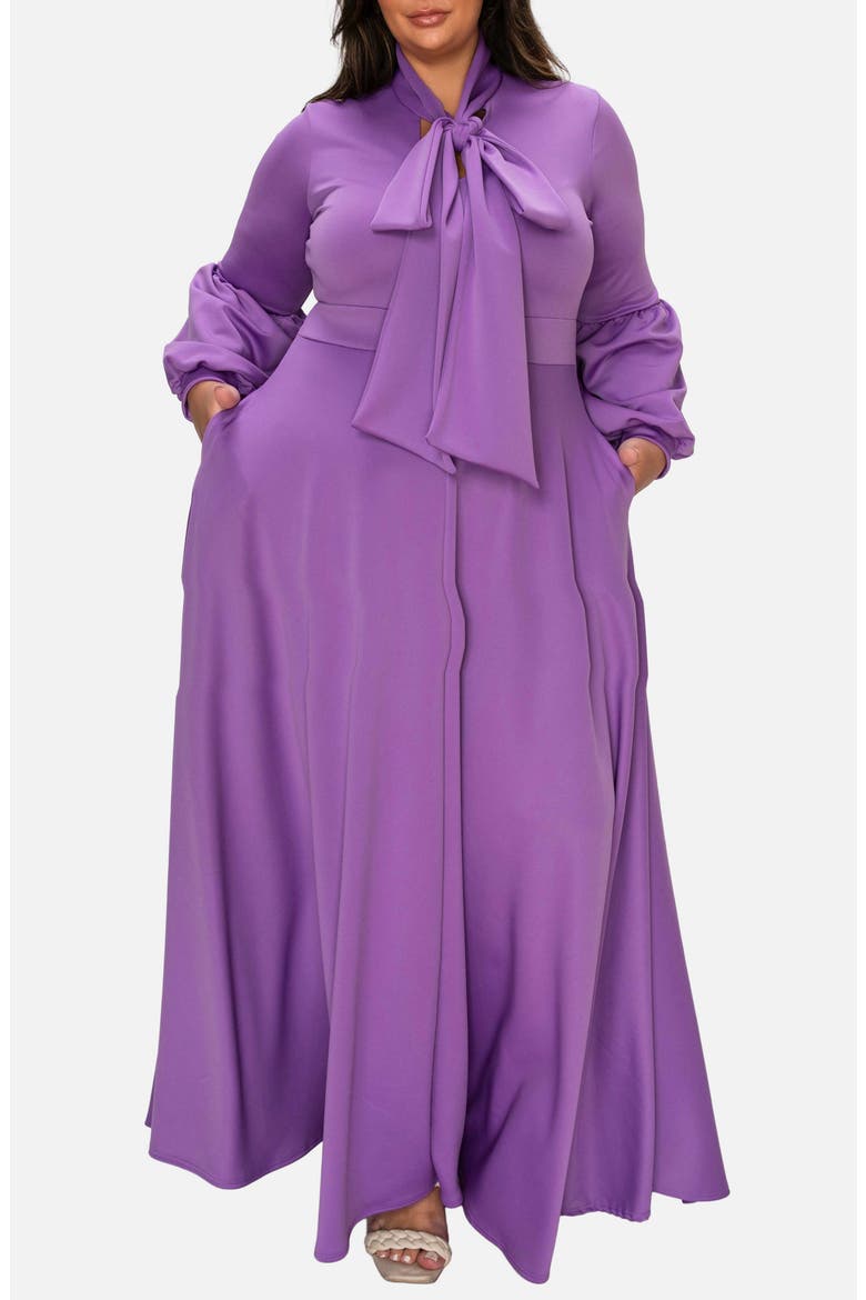 Bella Donna Long Sleeve Ribbon Tie Dress, Main, color, LILAC