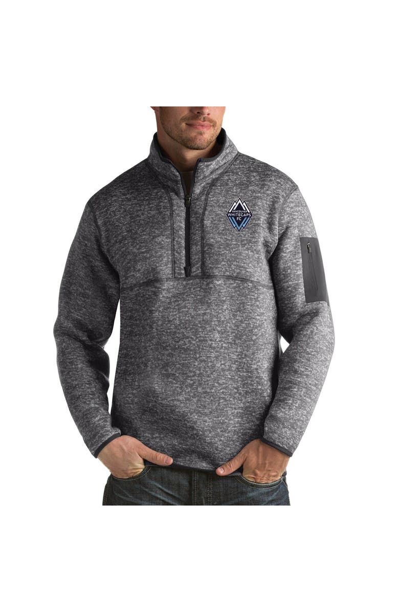 ANTIGUA Men's Antigua Heather Black Vancouver Whitecaps FC Fortune Quarter-Zip Pullover Jacket, Main, color, 