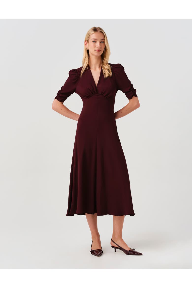 Mia Crepe  Midi Tea Dress, Alternate, color, Wine