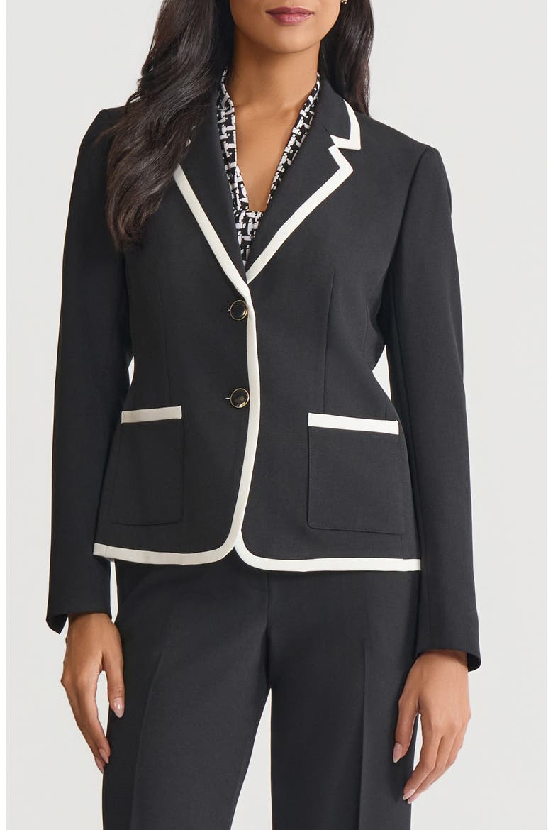 Contrast Trim Single Breasted Blazer, Main, color, BLACK/VANILLA ICE