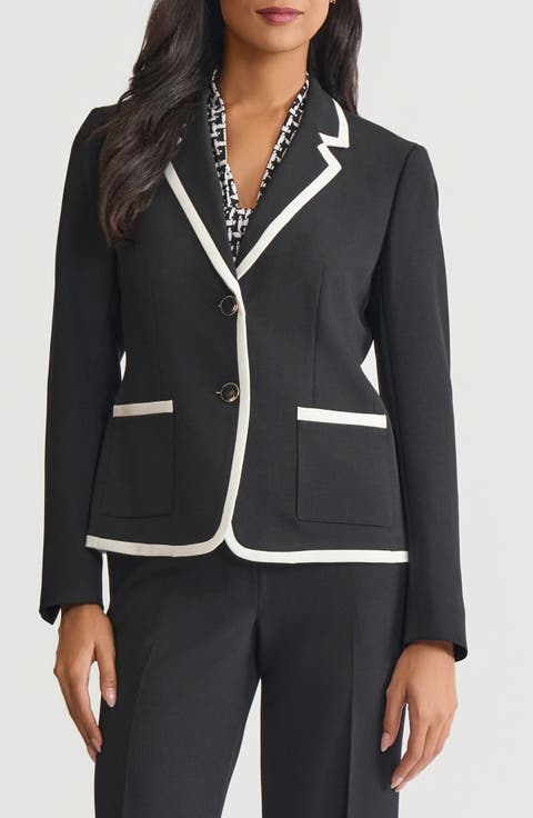 Contrast Trim Single Breasted Blazer