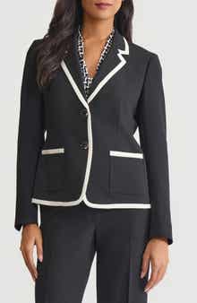 KASPER Contrast Trim Single Breasted Blazer