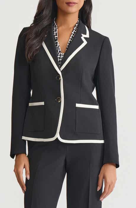 KASPER Contrast Trim Single Breasted Blazer