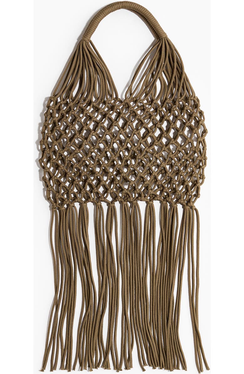 H&M Fringed Net Shoulder Bag, Main, color, Khaki Green