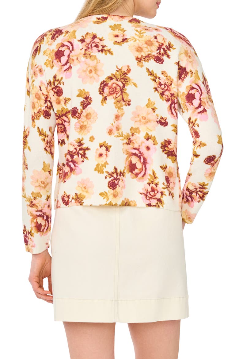 Floral Button Front Crop Cardigan, Alternate, color, NEW IVORY
