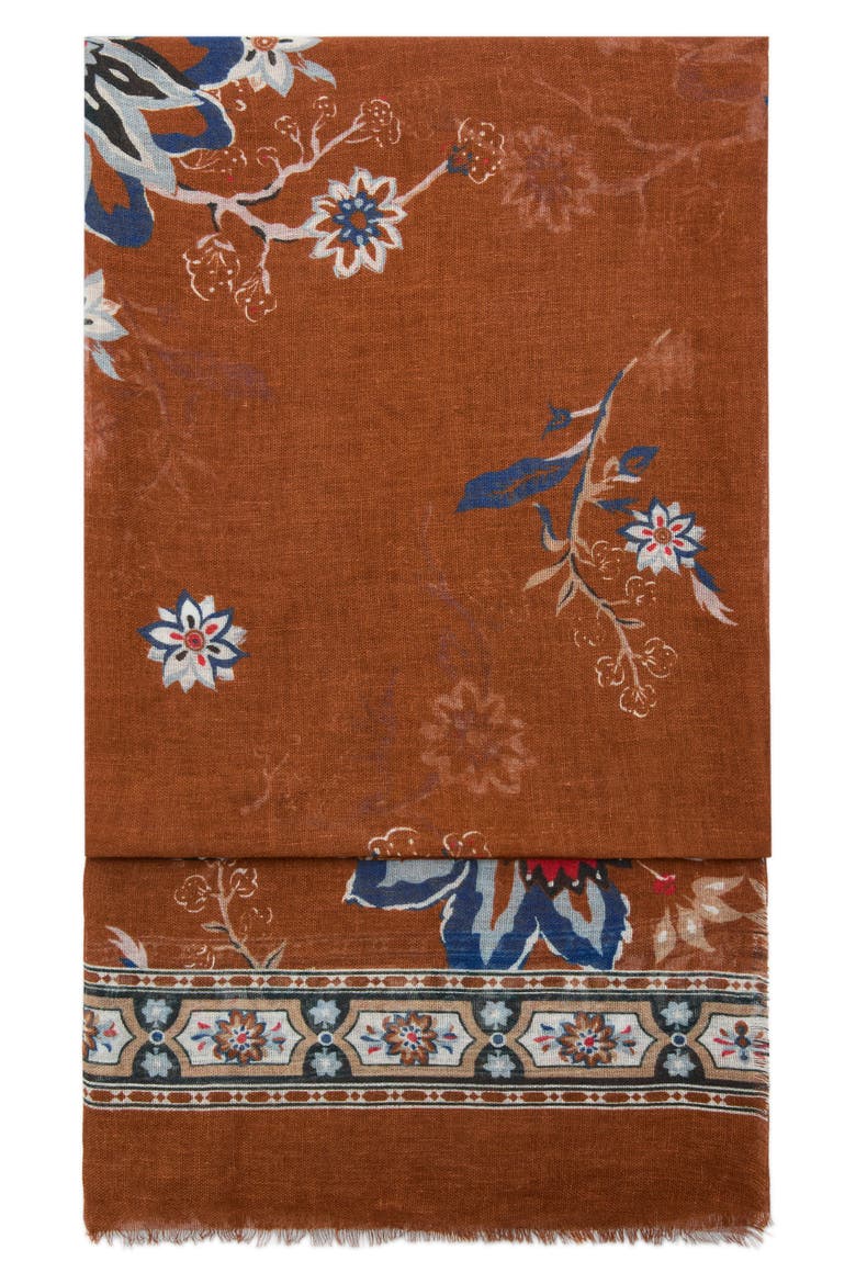 Floral Print Scarf, Main, color, BURNT ORANGE