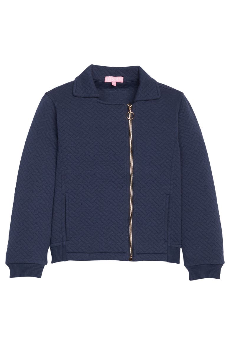 Kids' Quilted Moto Jacket, Main, color, Navy Trellis