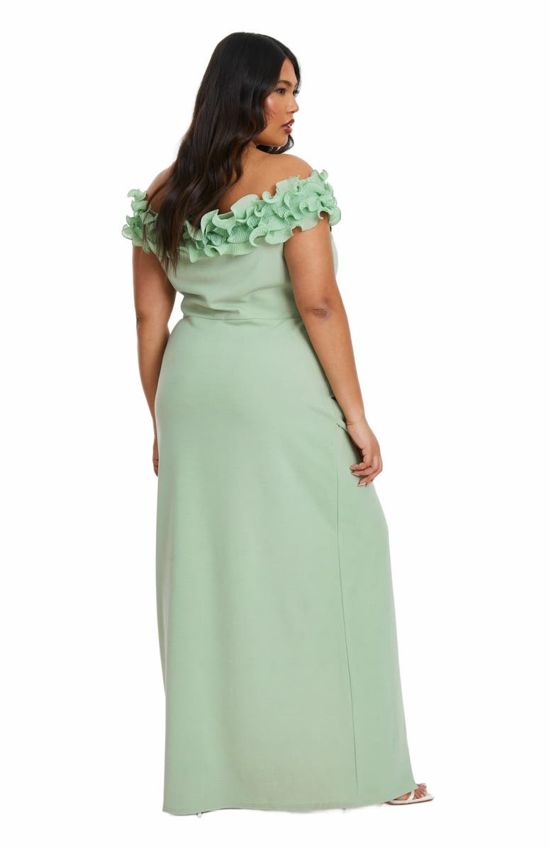 QUIZ Plus Size Ruffle Bardot Ruched Maxi Dress, Alternate, color, 