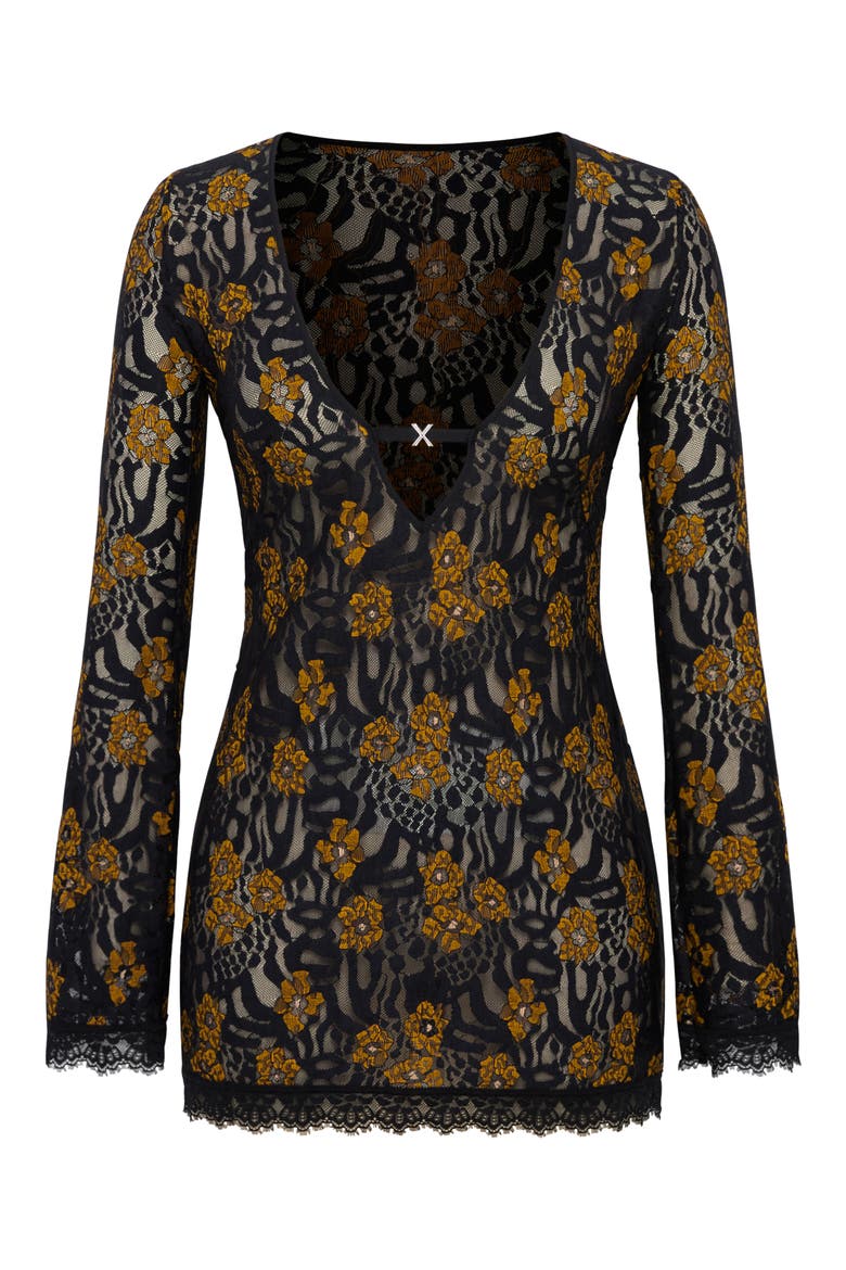 Feline Floral Sleep Shift Dress, Alternate, color, BLACK CAVIAR