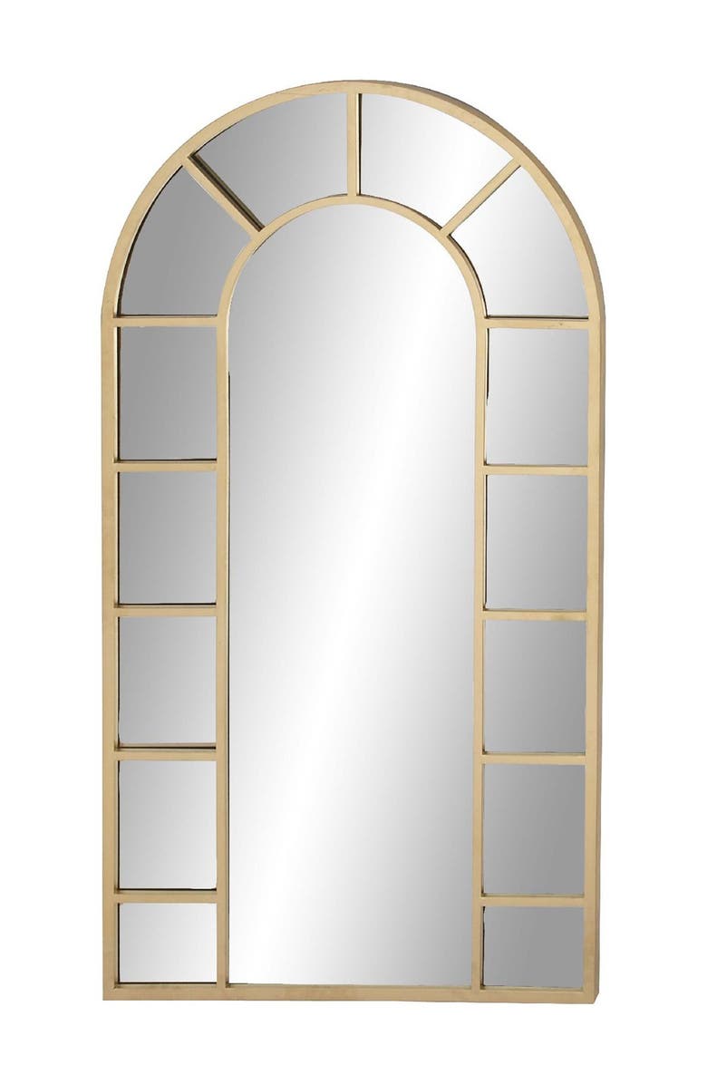 SONOMA SAGE HOME Goldtone Metal Windowpane Inspired Wall Mirror with Arched Top, Main, color, 