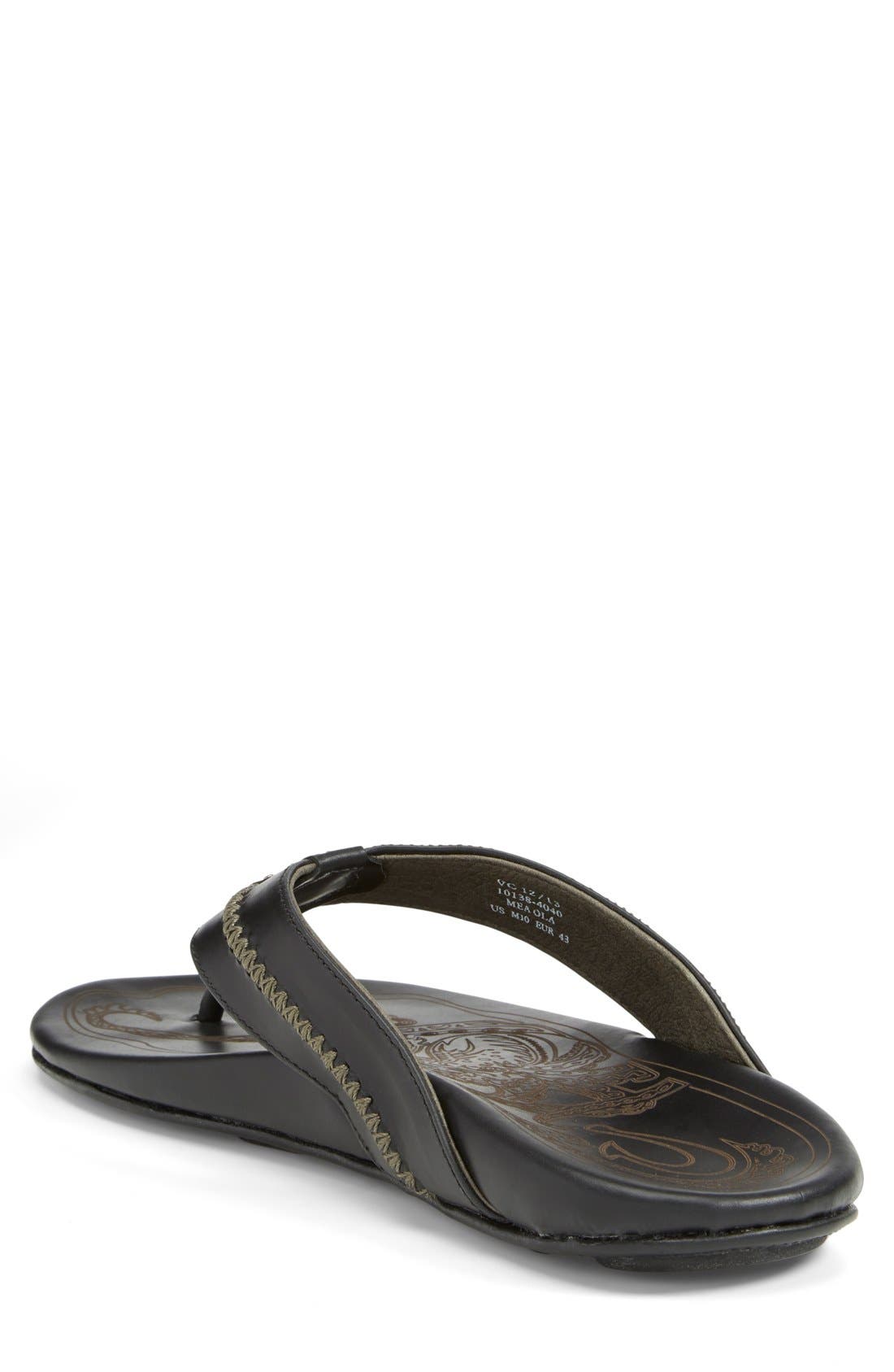 OluKai Mea Ola Flip Flop, Alternate, color, Black/ Black Leather