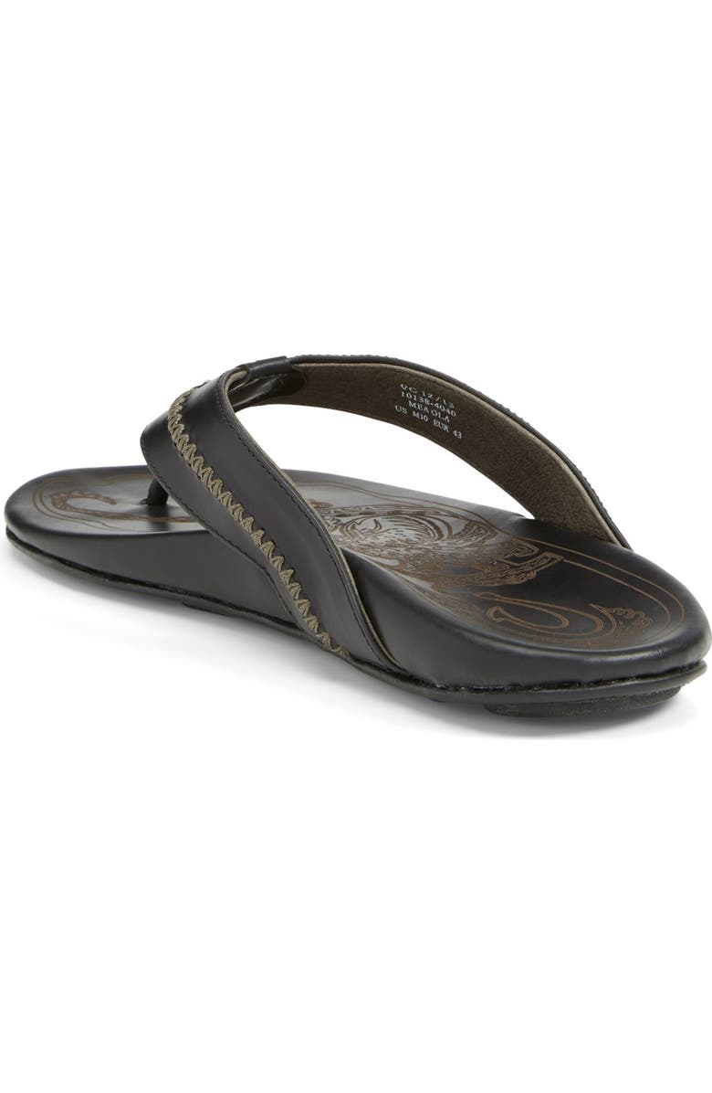 OluKai Mea Ola Flip Flop, Alternate, color, Black/ Black Leather