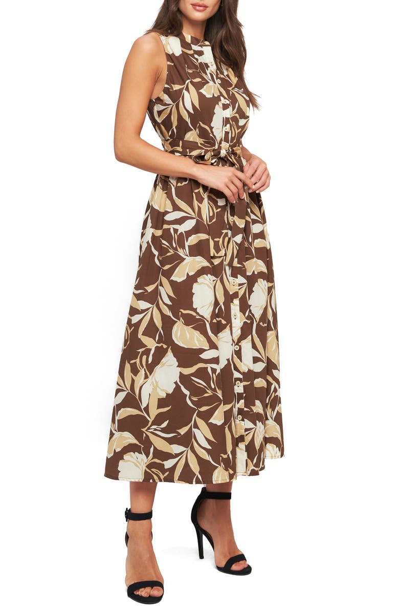 FLYING TOMATO Sleeveless Cotton Poplin Shirtdress, Alternate, color, Brown