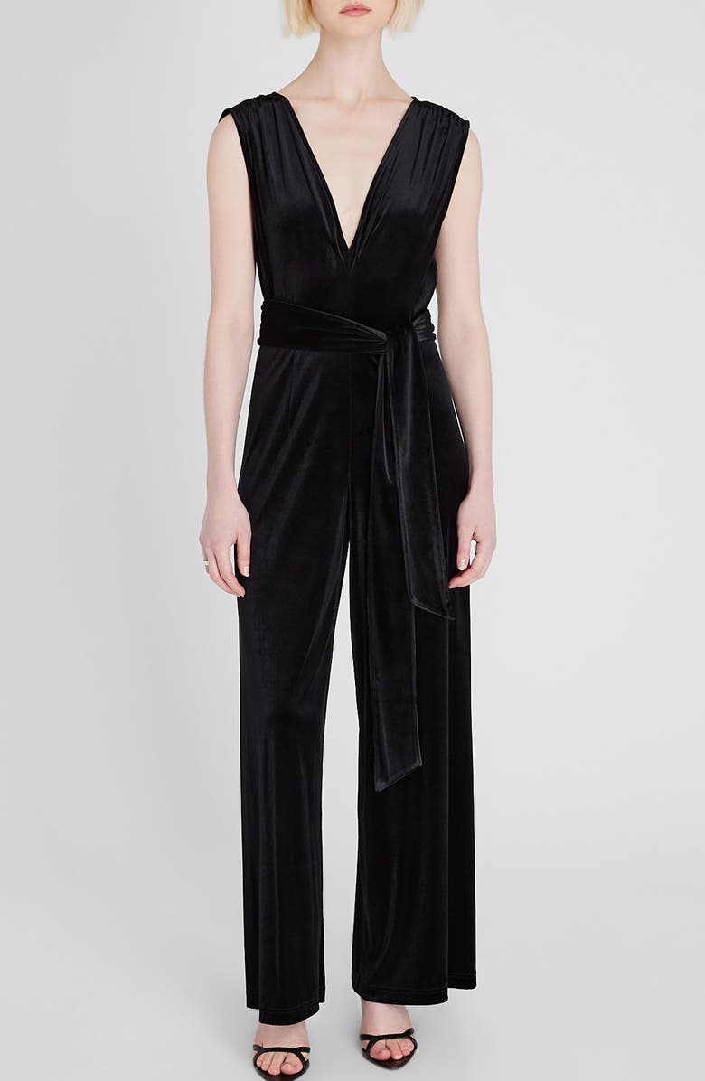 Club Monaco Tie Waist Sleeveless Velvet Jumpsuit, Main, color, 