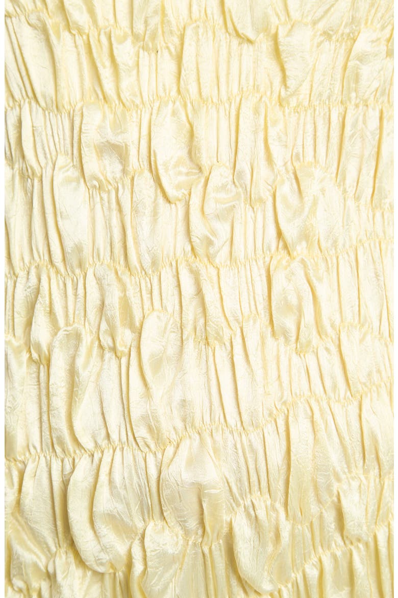 Shirred Crushed Satin Midi Dress, Alternate, color, LEMON