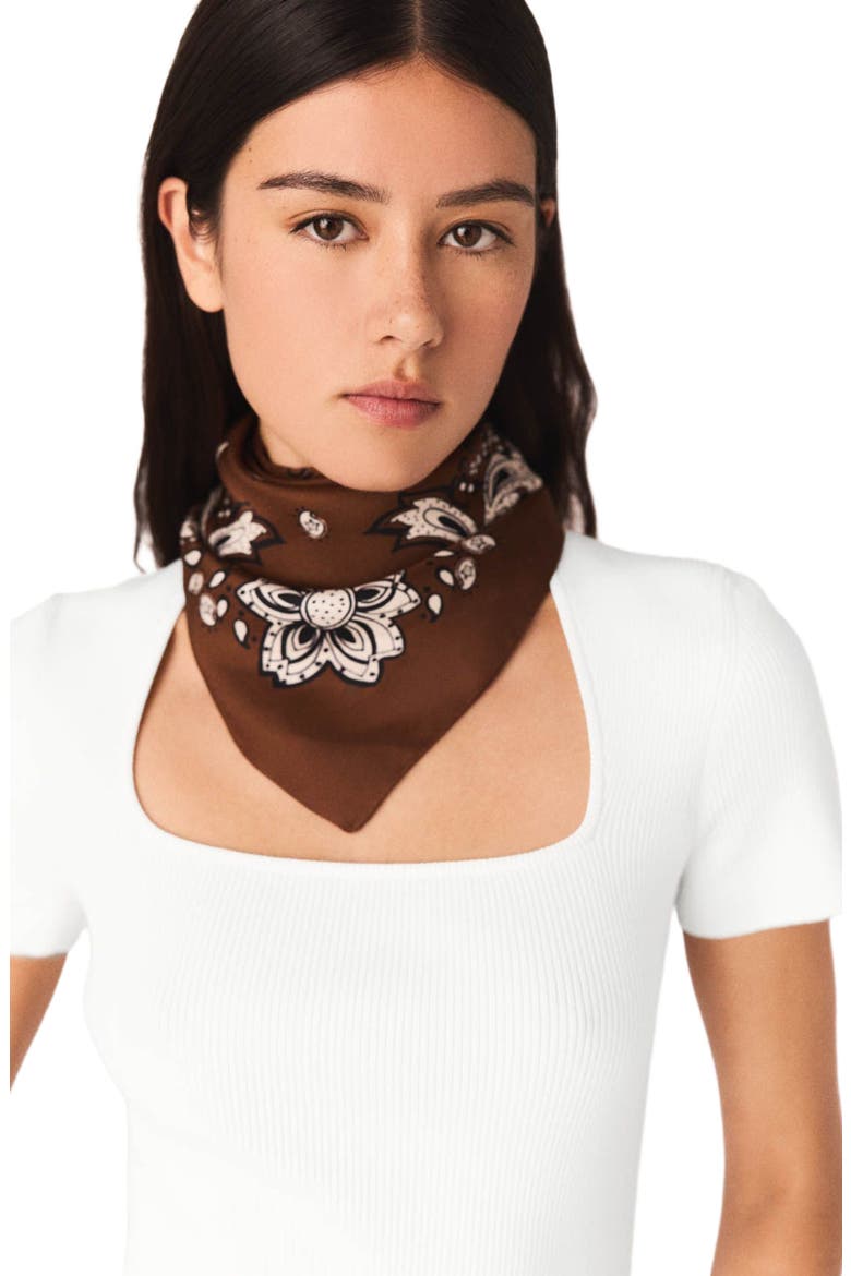 Bandana Print Silk Scarf, Alternate, color, Brown bandana print