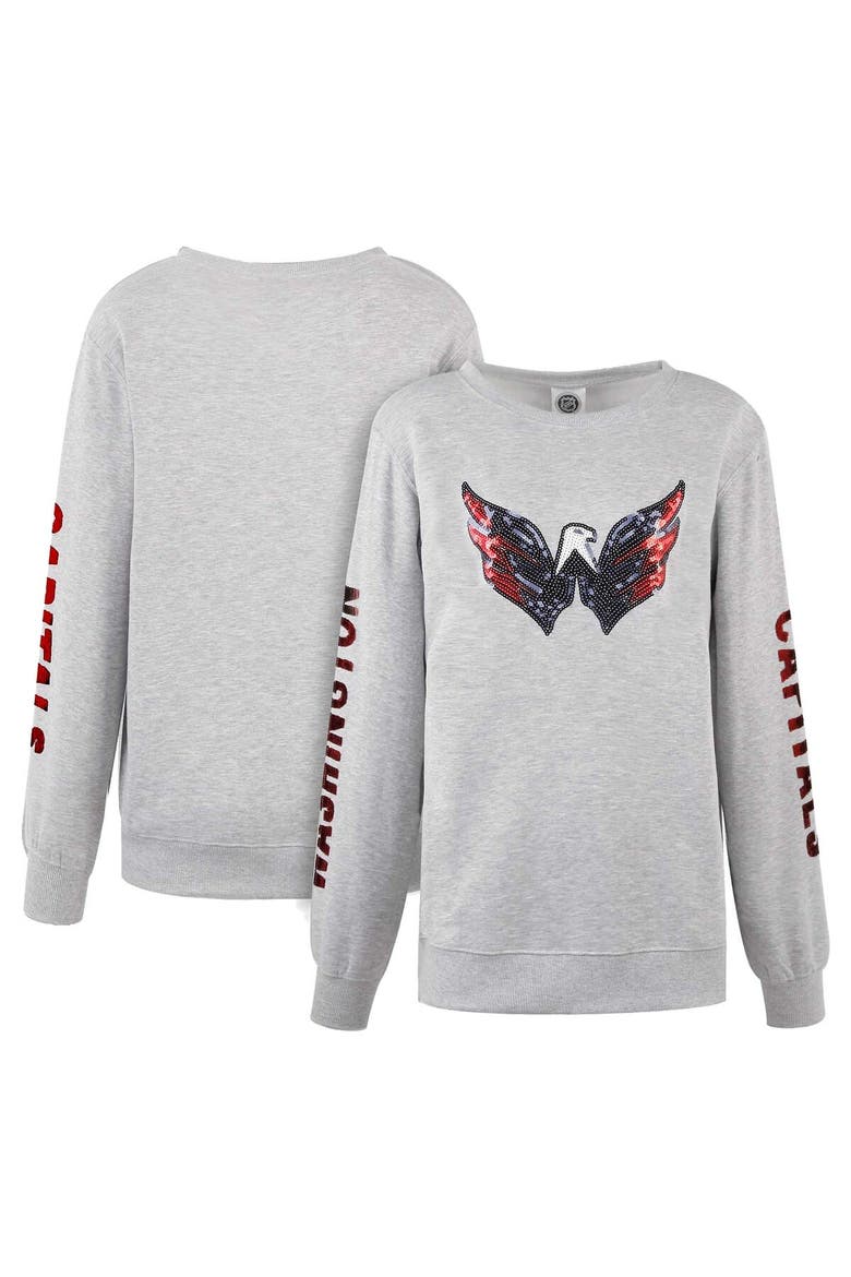 Women's Cuce Heather Gray Washington Capitals Sequin Pullover Sweatshirt, Main, color, Heather Gray