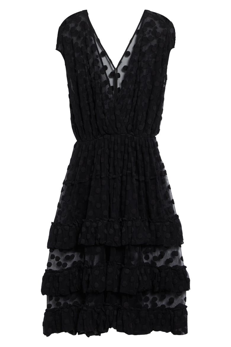 Tiered Ruffle Polka Dot Mesh Dress, Alternate, color, BLACK