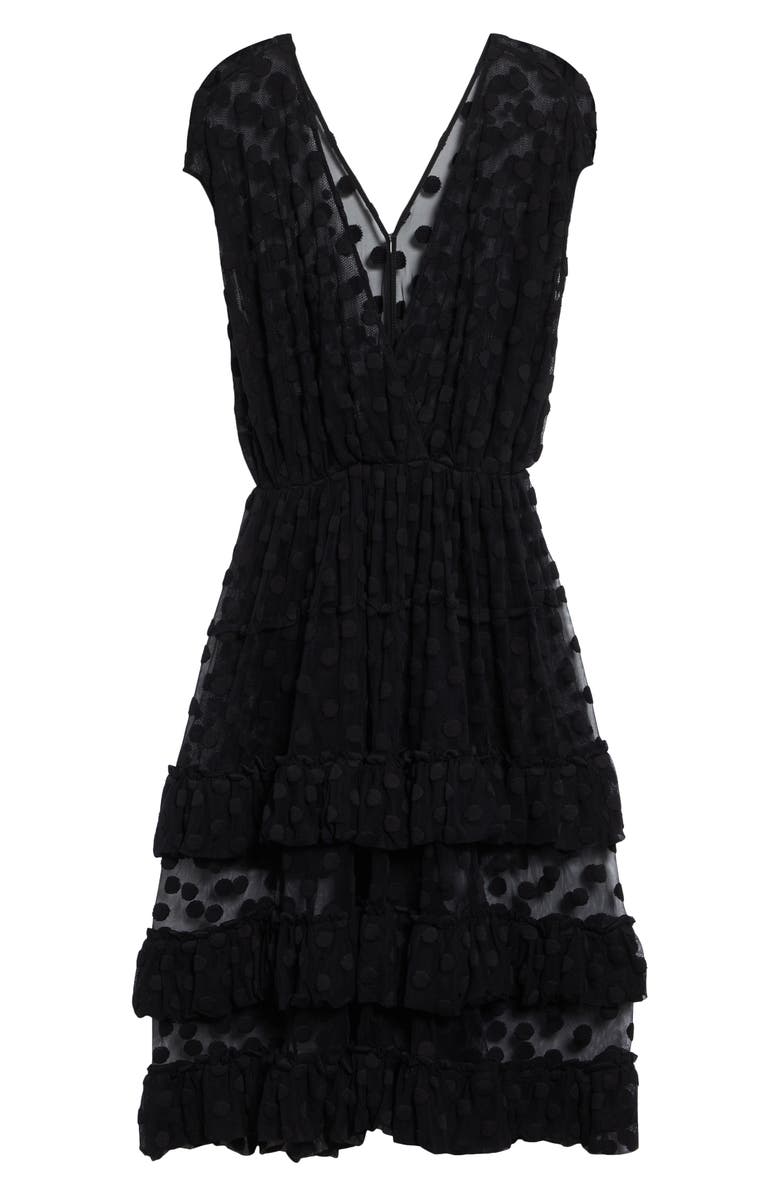 Dries Van Noten Tiered Ruffle Polka Dot Mesh Dress, Main, color, Black
