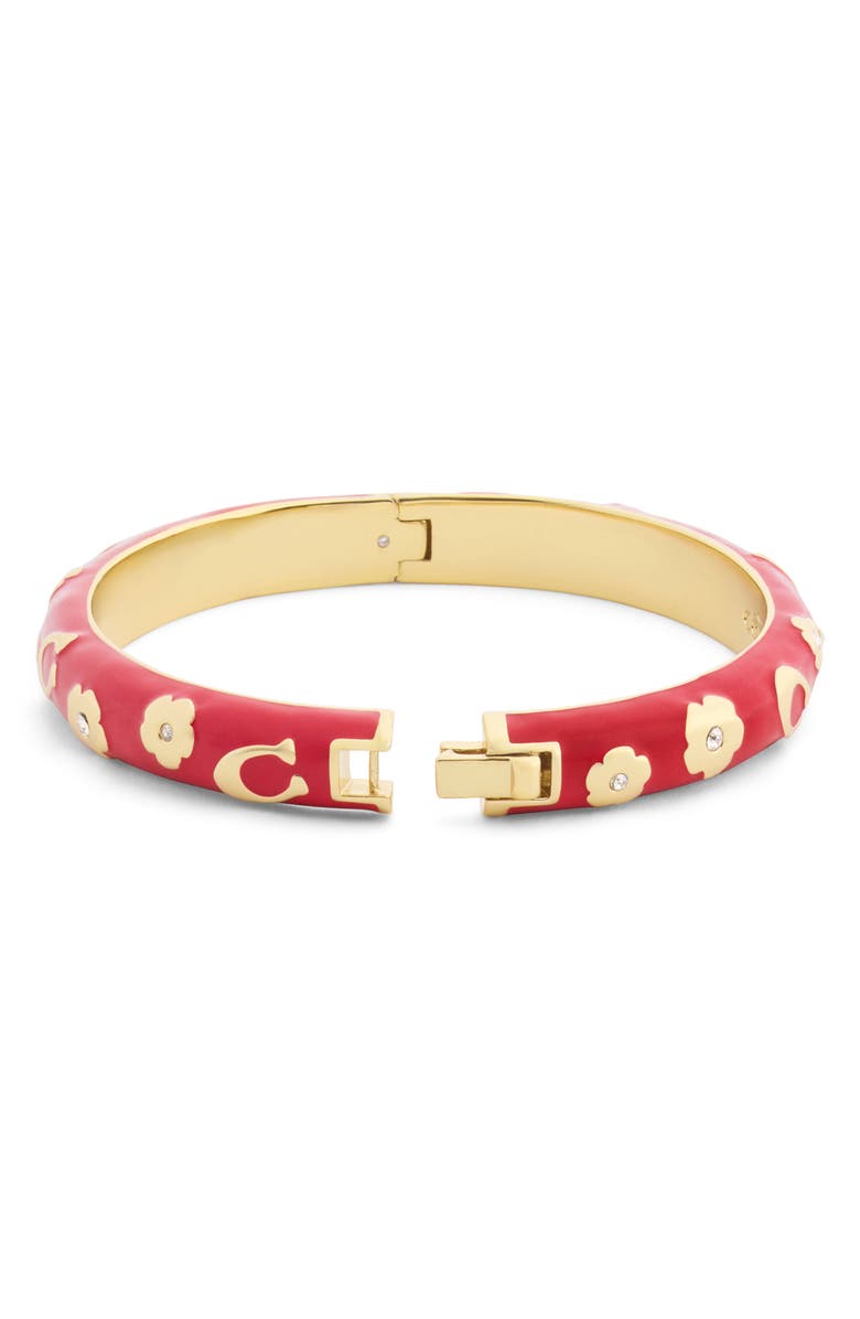 COACH Chubby Floral Enamel Hinged Bangle, Alternate, color, Red/ Gold