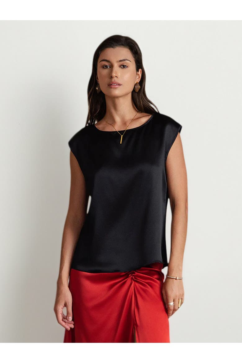 19Momme Silk Casual Sleeveless Top, Main, color, Black
