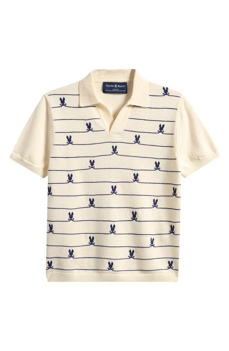 Psycho Bunny Kids' Marvin Stripe Bunny Johnny Collar Shirt, Main, color, Pristine
